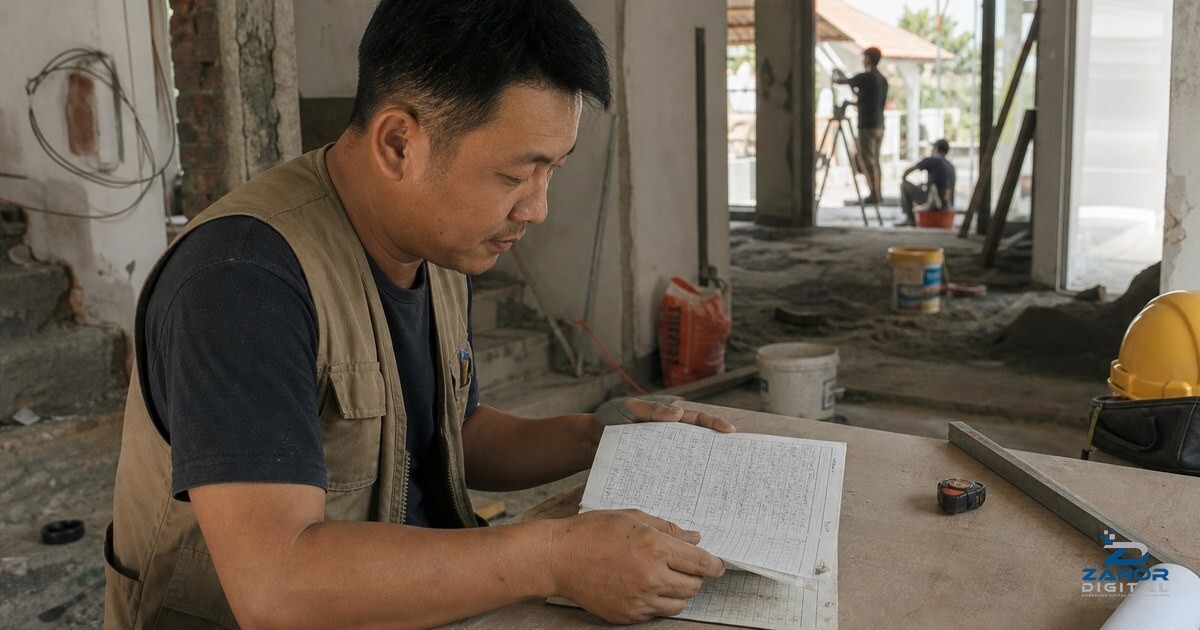 Malaysian renovation contractor tracking enquiries and booked projects on a simple pipeline sheet