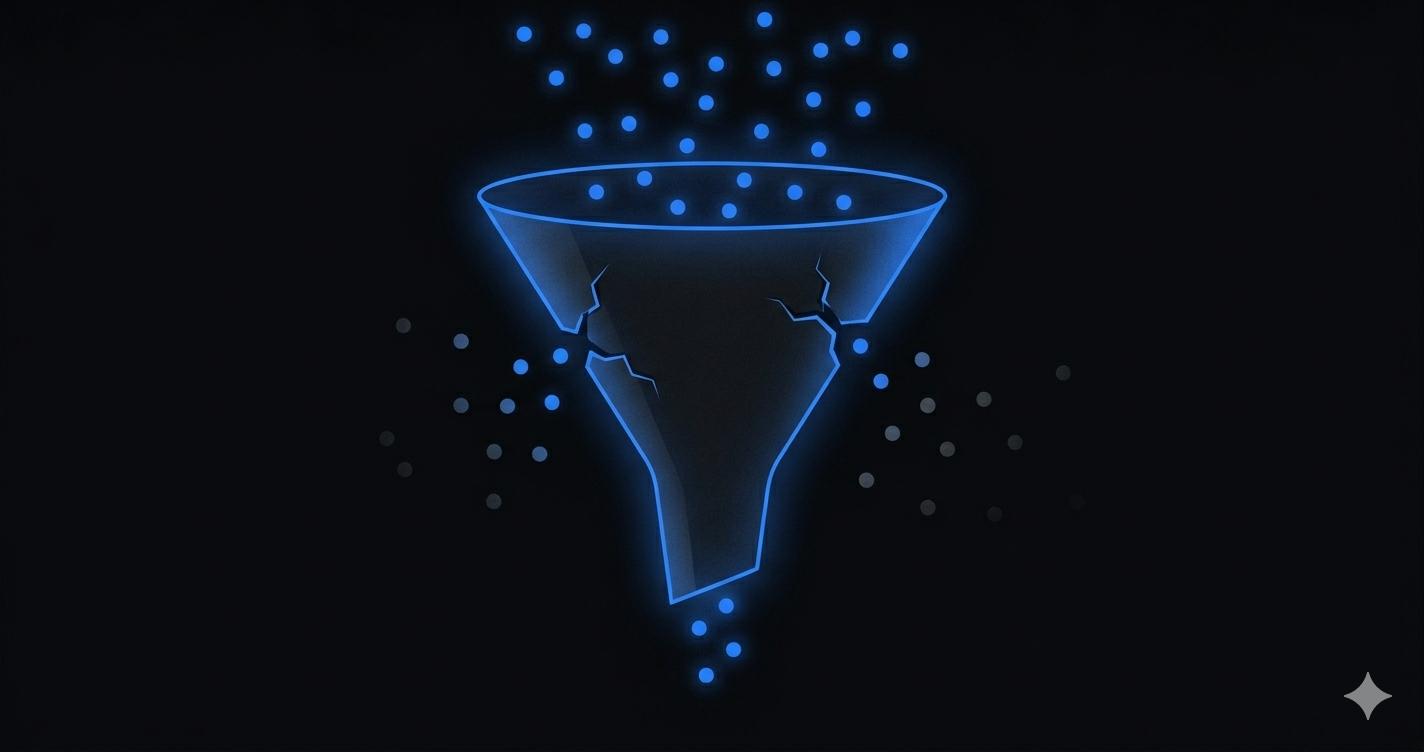 What cold leads cost per month — a conversion funnel with leads escaping through the sides