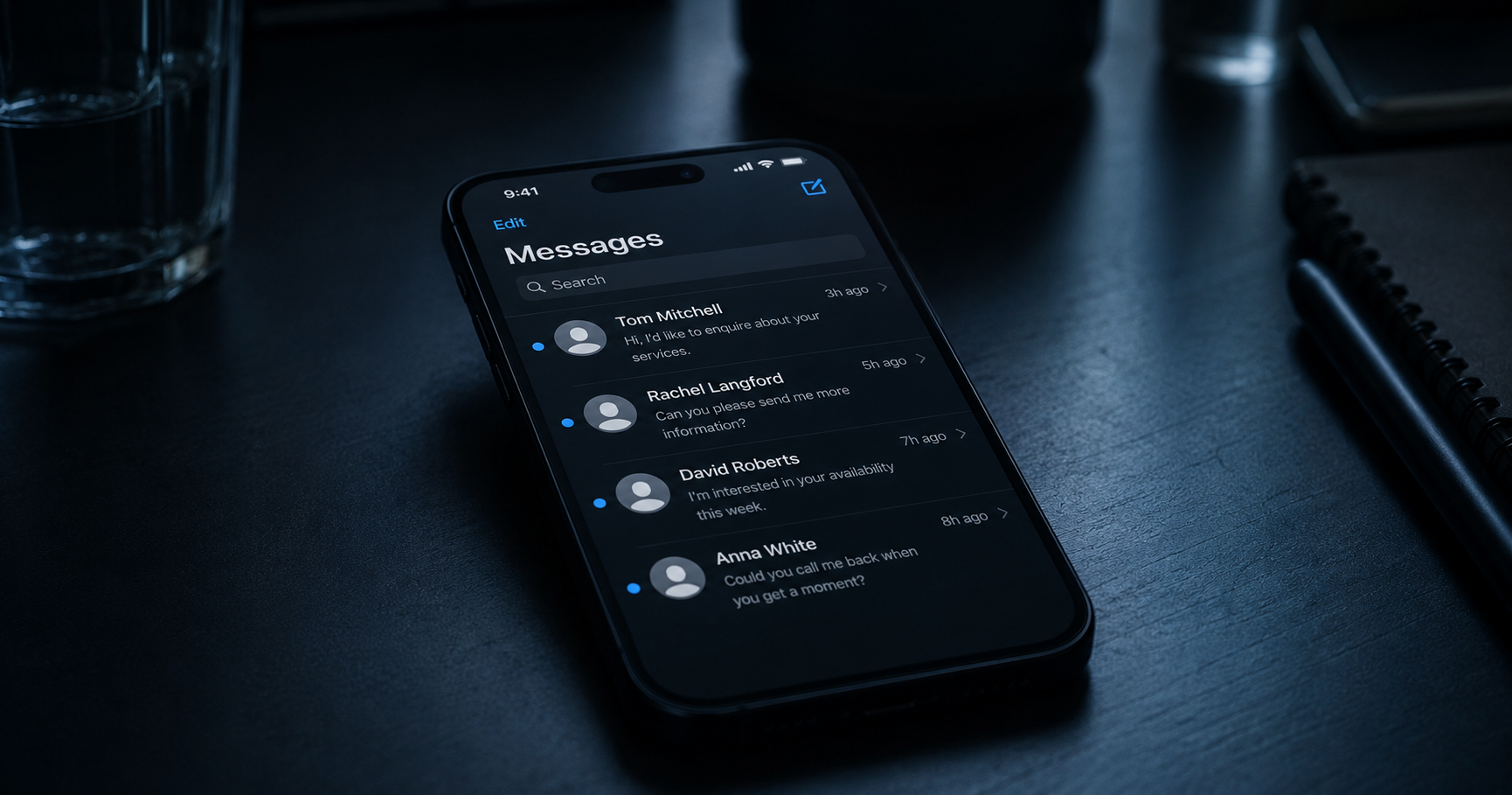 Service business owner checking phone with missed lead notifications stacking up