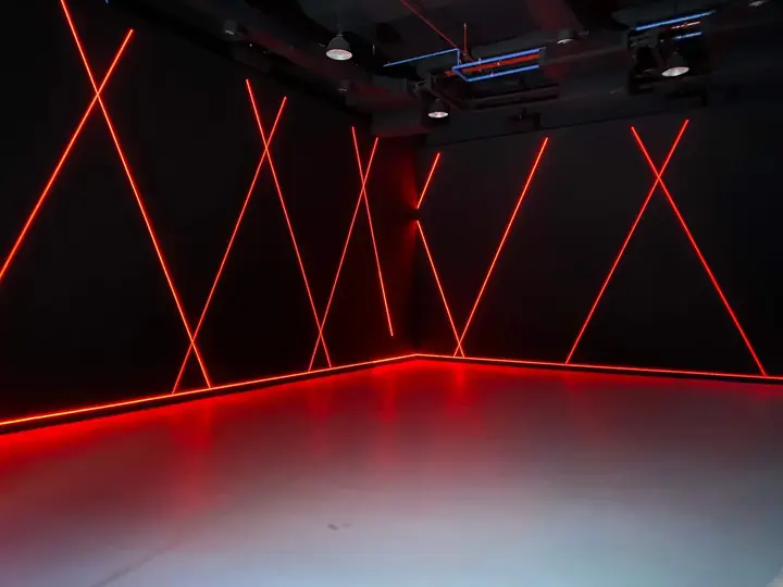 Mercedes-Benz showroom with red LED feature walls in Kuala Lumpur